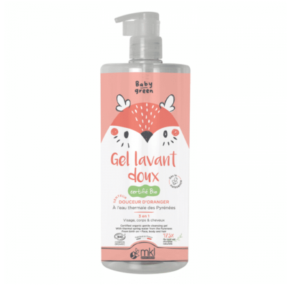 MKL Gel lavant doux Certifié Bio Bébé 1L à la Fleur d'Oranger et à l'Eau Thermale des Pyrénées