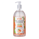 Une bouteille de MKL Gel douche certifié BIO - Abricot 1L avec distributeur à pompe
