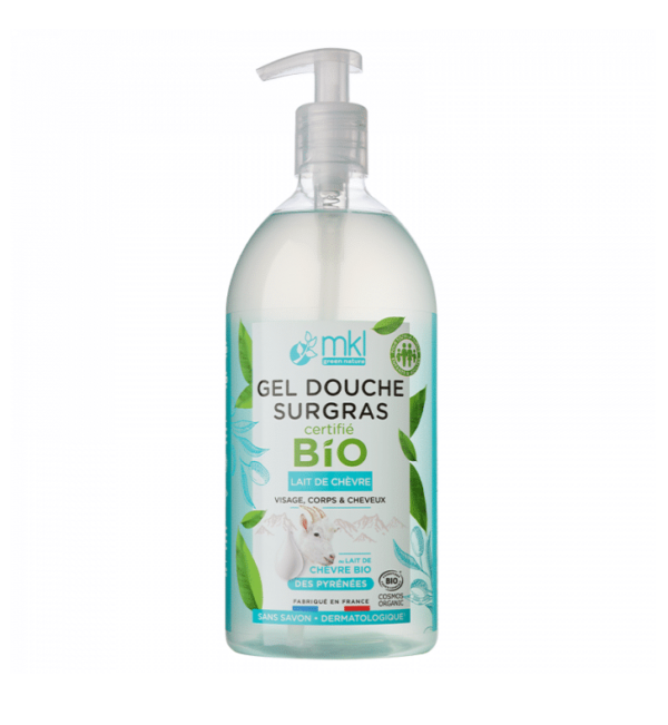 Un flacon de MKL Gel douche certifié BIO - Lait de chèvre 1L avec distributeur à pompe