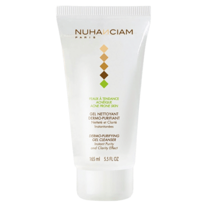 Un tube de 165 ml de Nuhanciam Gel Nettoyant Dermo-Purifiant Peaux à tendance Acnéique avec un bouchon blanc