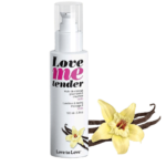 Love to Love Huile de Massage Gourmande Et Chauffante Vanille Flacon de 100 ml avec illustration de fleur de vanille et gousses de vanille à côté