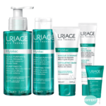 Une collection d'Uriage Hyseac Les Essentiels Pour Soins Anti Boutons Et Points Noirs + Gel Moussant 50 ml