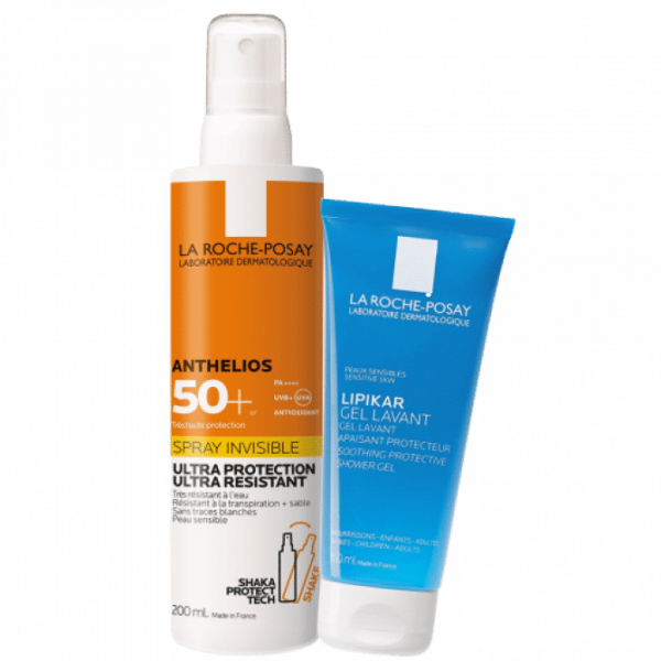 En plus d'un tube de 100 ml de Lipikar Gel Lavant offert par La Roche-Posay, la crème solaire LA ROCHE-POSAY Spray Invisible Anthelios 50+ présente un design orange et blanc accrocheur, tandis que le gel nettoyant est présenté dans un emballage bleu et blanc rafraîchissant. Dakar