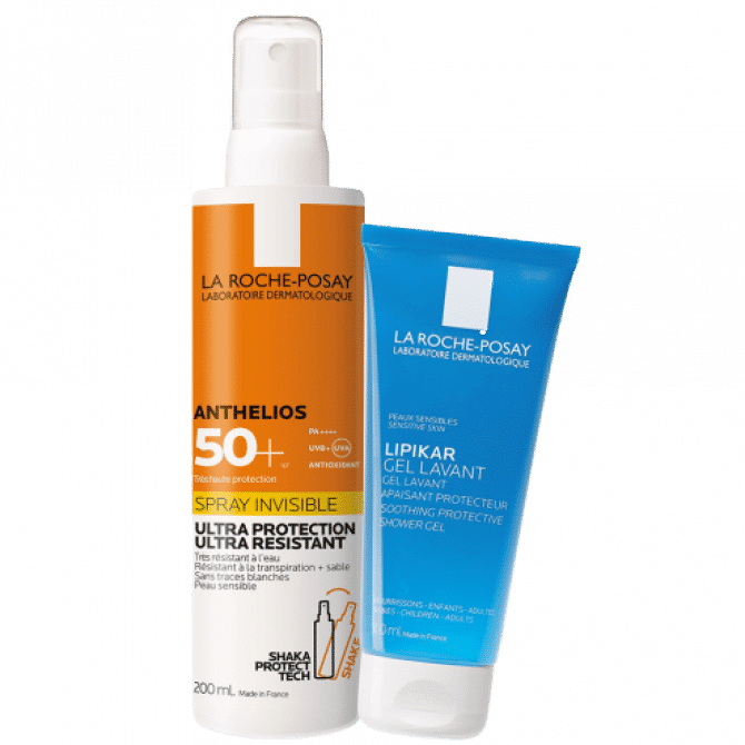 En plus d'un tube de 100 ml de Lipikar Gel Lavant offert par La Roche-Posay, la crème solaire LA ROCHE-POSAY Spray Invisible Anthelios 50+ présente un design orange et blanc accrocheur, tandis que le gel nettoyant est présenté dans un emballage bleu et blanc rafraîchissant. Dakar