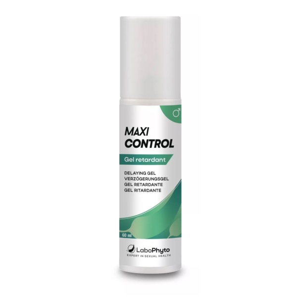 Un flacon blanc et vert étiqueté "Labophyto MaxiControl Gel Retardant 60 ml" présente un texte multilingue et contient 60 ml de produit. Dakar