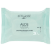 Un pack de BYPHASSE Lingettes démaquillantes à l’aloe vera peaux sensibles 20u, conçu pour les peaux sensibles et contenant 20 lingettes, est présenté dans un emballage vert clair qui fournit des informations sur le produit en français et en anglais. Dakar