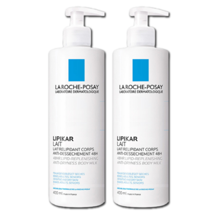 Deux flacons de La Roche Posay Lipikar Duo Lait Relipidant Corps Anti-Dessèchement 2X400 ml