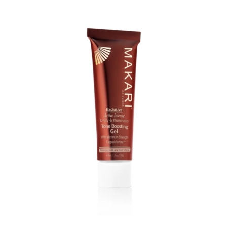 Un tube de Makari Gel Ultra Léger avec un motif rouge et blanc, un texte doré et un accent doré se tient debout sur un fond blanc, à côté d'une Dodie Anneau de dentition pour un soin supplémentaire. Dakar