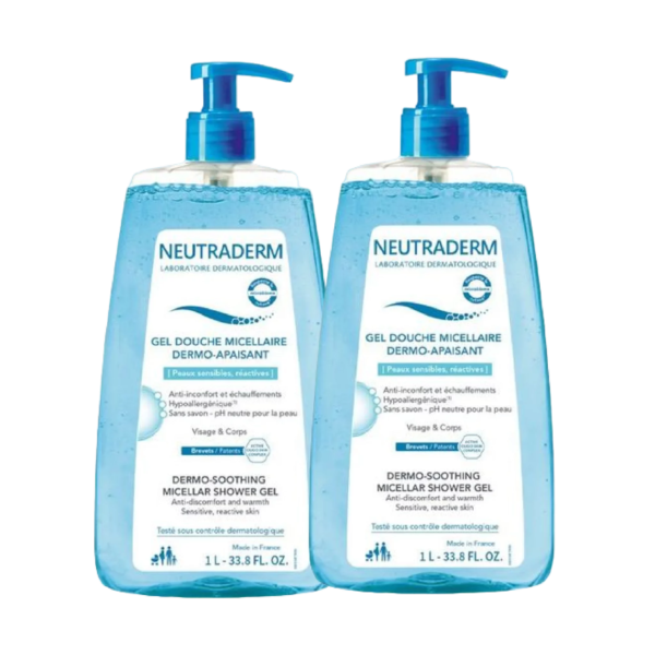 Deux flacons de Neutraderm Duo Gel Douche Micellaire Dermo Apaisant