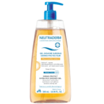 Un flacon de Neutraderm Gel Douche Surgras Dermo Protecteur 500 ml avec une pompe et une étiquette bleues