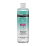 Un flacon transparent de Neutrogena Eau Micellaire 3en1 400ml avec une étiquette sarcelle et blanche et un bouchon à charnière, présentant une formule triple action pour les peaux sensibles qui démaquille et purifie. Dakar