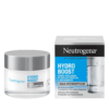 Image d'un pot de 50 ml de NEUTROGENA Hydro Boost Booster Revitalisant de jour à côté de sa boîte, évoquant les teintes vibrantes de Dakar, au Sénégal. Le pot est doté d'un couvercle argenté, tandis que l'emballage présente des éléments de design bleus et blancs avec des détails sur le produit en plusieurs langues. Dakar