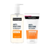 Neutrogena Soin Anti Boutons Visage Nettoyant Et Exfoliant : Gel nettoyant et exfoliant de 200 ml à pompe et tube de gel exfoliant à l'acide salicylique pour les peaux sujettes à l'acné, tous deux étiquetés "Anti-Boutons". Dakar