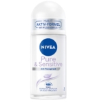 Un flacon de 50 ml de Déodorant Roll-on Antitranspirant Nivea Fresh Sensation avec un bouchon blanc, offrant une protection douce de 48 heures pour les peaux sensibles et étiqueté 0% d'alcool et de parfum. Dakar