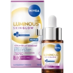 Nivea Luminous Skin Glow Sérum Éclat Immédiat 15 ml contient du Thiamidol, du Niacinamide et de l'Aloe Vera pour un éclat instantané, une hydratation et une réduction visible des taches en 3 jours. Comprend une boîte et un flacon avec compte-gouttes. Dakar