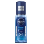 Un flacon bleu de 75 ml de NIVEA MEN Déodorant Fresh Active offre une protection de 48 heures et contient 0 % d'aluminium (ACH). Dakar