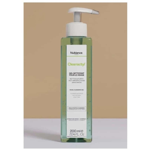 Nubiance Cleanactyl Gel Nettoyant Visage Anti-Imperfections Peaux Grasses à Tendance Acnéique 200 ml