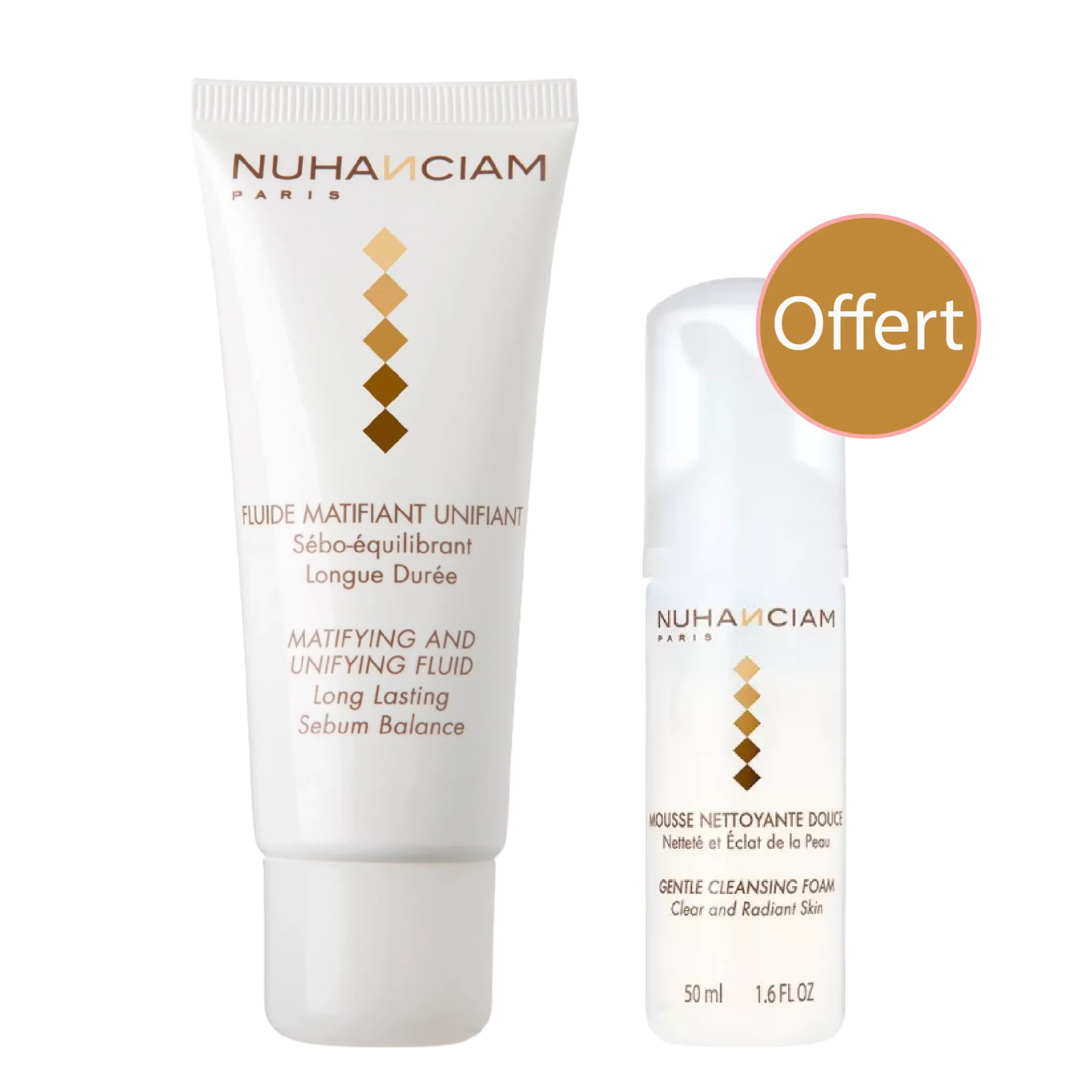 Deux produits de soin Nuhanciam blancs