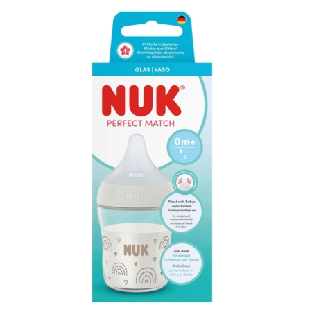 Le Nuk Biberon en Verre Perfect Match Blanc dès la Naissance 120 ml présente un motif arc-en-ciel et cœur aux couleurs douces, un bouchon gris, une tétine en silicone et est livré dans son emballage d'origine - idéal pour les nouveaux-nés. Dakar
