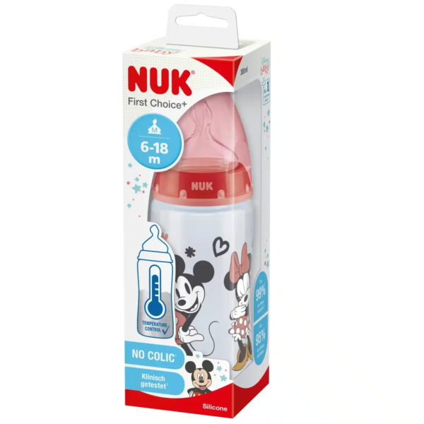 NUK First Choice Plus Biberon Disney Mickey Mouse avec Température Control 6 à 18 Mois 300ml