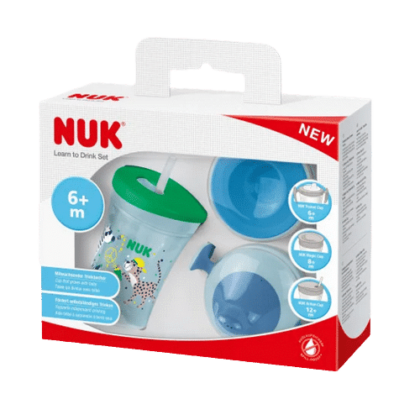 Le Nuk Kit Pour Apprendre à Boire avec Boîte Cadeau pour Bébé de plus 6 mois Bleu/Vert 3 pièces