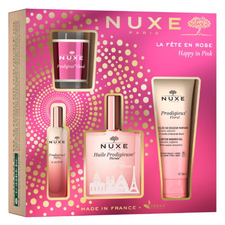 Le Coffret Cadeau La Fête en Rose 3 Pièces de Nuxe est un coffret de fabrication française en rose et or, comprenant une bougie, une huile pour le corps et un gel douche, parfaits pour célébrer la "Fête en Rose". Dakar