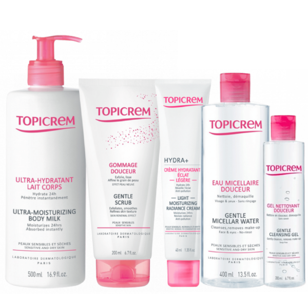 Topicrem Routine Soin Complète Hydratation Visage Et Corps ( Hydrate - Nourrit - Répare ) Tous types Peaux