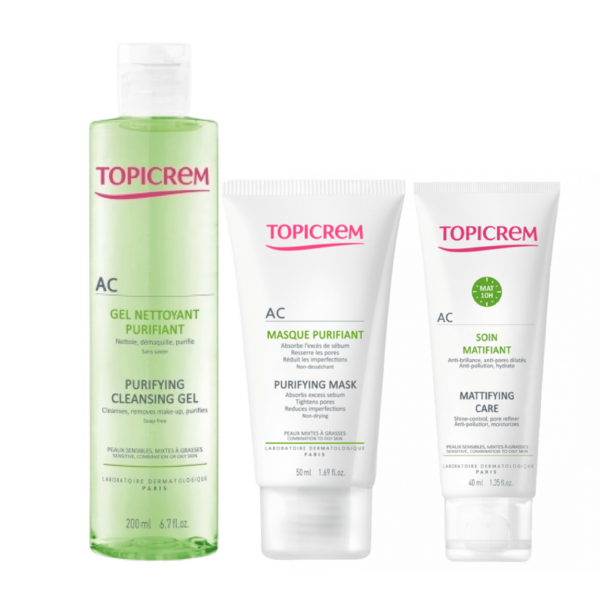 Topicrem AC Pack Anti-Brillance : Matifie et Purifie le Visage (Brillance - Pores Dilatés -Excès Sébum - Boutons)