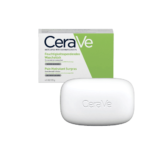 Cerave Pain Savon Hydratant Surgras Visage Et Corps 128 g à côté de sa boîte d'emballage verte et blanche avec texte en anglais et allemand