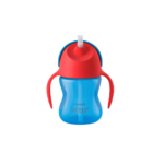 Une Tasse d'apprentissage à Paille Philips Avent de 200 ml (Bleu/Rouge à partir de 9 mois) avec un couvercle rouge