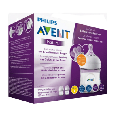 Philips Avent Biberon Tétine en Forme de Sein des la Naissance 2x125 ml en emballage
