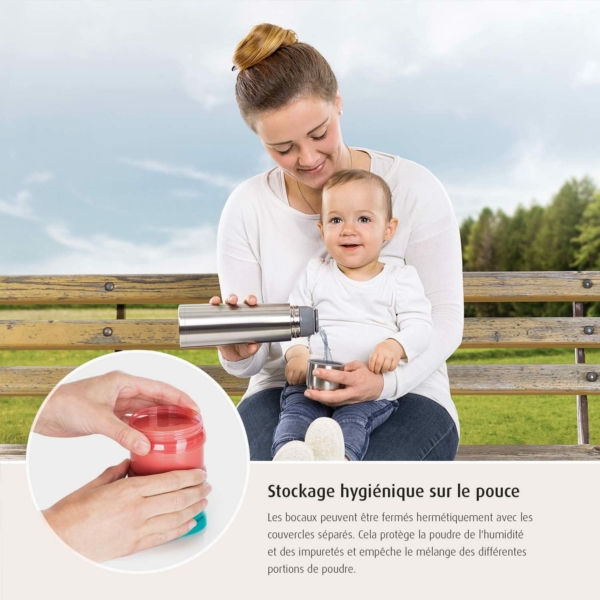 Reer Lot de 4 Doseurs de Lait en Poudre avec 3 Boîtes de Rangement et un Entonnoir Verrouillable Multicolore 108g – Image 4