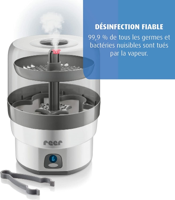 Reer VapoMax Grand Stérilisateur 36010 Espace pour 6 Flacons et Accessoires :  23.5 cm Hauteur 33.0 cm – Image 2