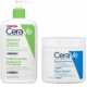 Le Duo Crème Lavante Hydratante et Baume Hydratant Grand Format de CeraVe comprend un flacon pompe et un pot, tous deux conçus pour les peaux normales à sèches, sans parfum, arborant le logo emblématique de CeraVe avec d'élégants accents verts sur un emballage blanc immaculé. Dakar