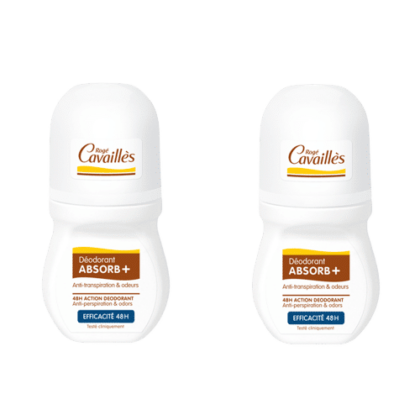 Découvrez deux flacons de Rogé Cavaillès Déodorant Absorb+ anti-transpiration et odeurs - lot de 2 roll-on de 50 ml