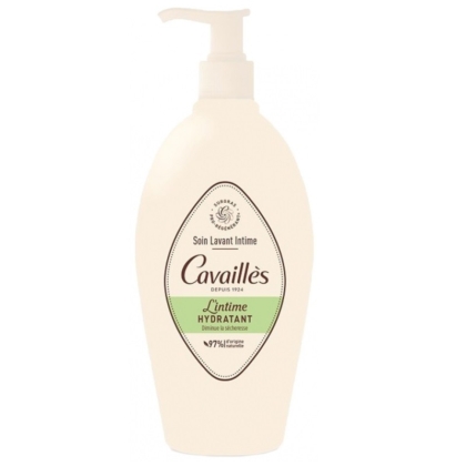 Un flacon pompe blanc de Roge Cavailles Soin toilette Intime Sécheresse Olivier Nourrissant 250ml, un nettoyant nourrissant intime, avec un accent vert sur l'étiquette et un texte français sur le devant. Dakar