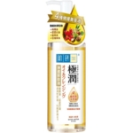 Un flacon de 200 ml de Rohto Mentholatum Nettoyant à l'huile Hada Labo Gokujyun (version japonaise) est doté d'un distributeur à pompe et met en évidence « 4 types d'huiles de beauté » sur son emballage, avec un étiquetage en japonais et un peu en chinois. Dakar