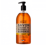 Une bouteille de MKL Savon de Marseille liquide - Monoï 1L pour le corps et les mains