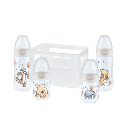NUK Kit Disney Winnie l’Ourson Boîte avec 4 Biberons + Contrôle Température Age 0 à 6 mois