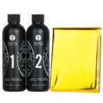 Deux flacons noirs étiquetés « 1 » et « 2 » avec le texte « Shunga Gelée Massage Érotique Vin Pétillant Fraise 2 x 225 ml »