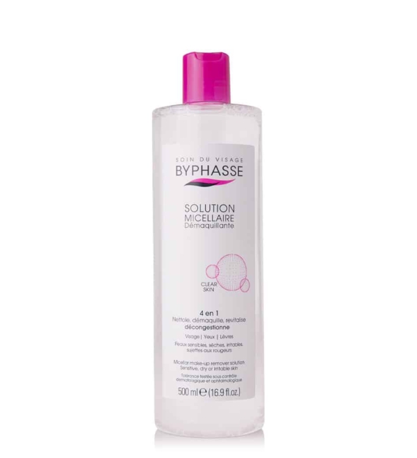 BYPHASSE Solution Micellaire Démaquillante peaux sensibles sèches irritables sujettes aux rougeurs 500ml CLEAR SKIN – Image 2