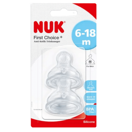 NUK First Choice Plus Tétines Physiologiques en Silicone Aucune Colique 2 pièces (Age 6 à 18 mois)