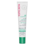 Tube blanc de 40ml de Topicrem AC Soin Matifiant Peaux Mixtes à Grasses à Tendance Acnéique avec texte vert et rose, conçu pour les peaux sensibles, mixtes à grasses à tendance acnéique ; matifie et resserre les pores dilatés. Dakar