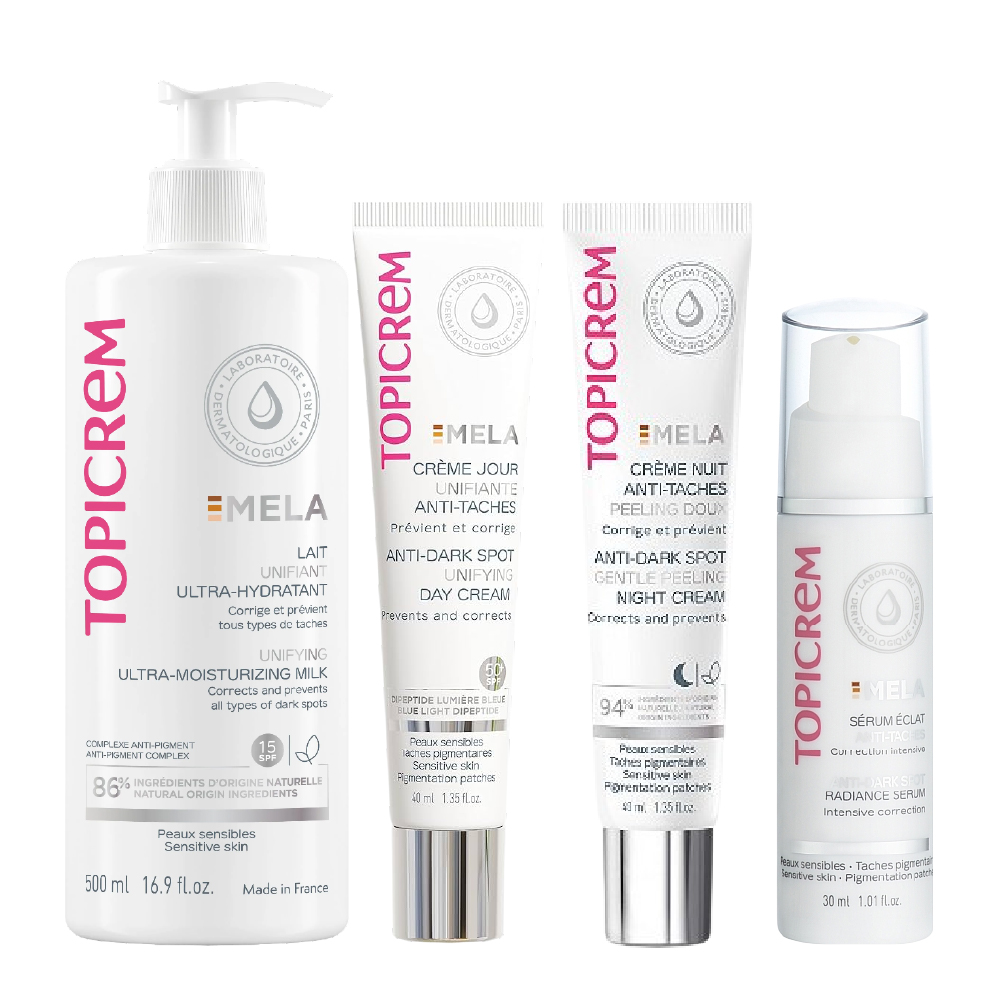 Topic Creme Topicrem Mela - Pack Gamme Lait 500ml+Sérum+Crème Nuit+Crème Jour ...