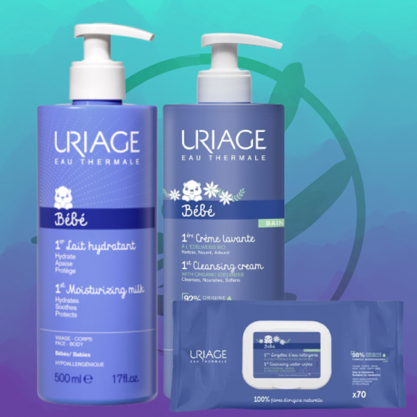 Découvrez le Coffret Kit Essentiel Mes Premiers Soins Bébé + Éponge Bain OFFERT d'Uriage, composé d'un lait hydratant 500ml, d'une crème lavante 500ml avec pompe, et de 70 lingettes nettoyantes, parfaits pour les soins de la peau de votre bébé. Dakar