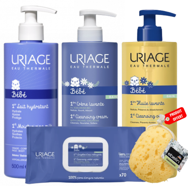 Uriage Coffret Kit Soins Bébé Visage Et Corps + Éponge Bain OFFERT