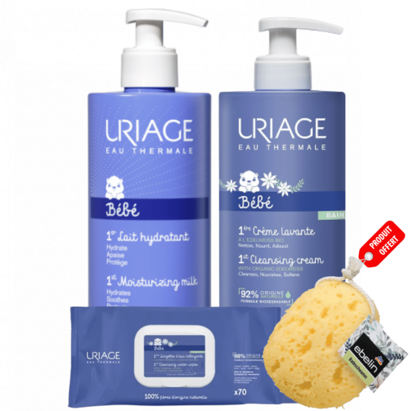 Uriage Coffret Kit Essentiel Mes Premiers Soins Bébé + Éponge Bain OFFERT
