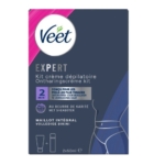 Boîte de Veet Crème Dépilatoire Poils Tenaces Maillot Intégral Avec Mousse Exfoliante 2x50ml kit d'épilation pour la zone du bikini, boîte bleue avec accents blancs et roses, avec utilisation en 2 minutes et dessin du contour du bikini féminin. Dakar