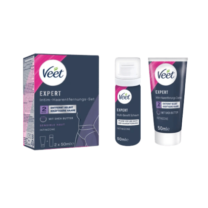 Veet Crème Dépilatoire Poils Tenaces Maillot Intégral Avec Mousse Exfoliante 2x50ml