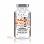 Flacon de Biocyte Vitamine C Liposomale Réduit la Fatigue 30 Gélules avec une capsule présentée à l'extérieur du flacon